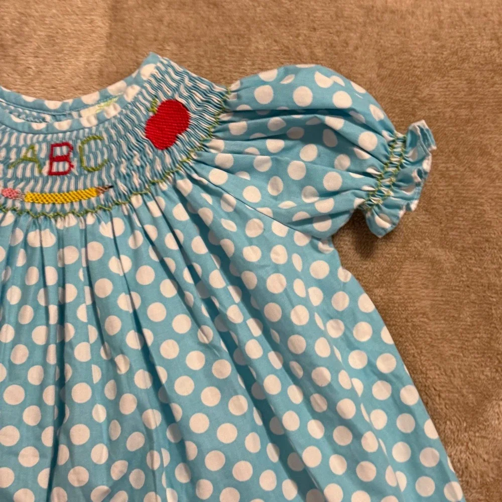 Lolly Wolly Doodle Girls Smocked ABC Apple Polka Dot Top and Shorts Set Size 5